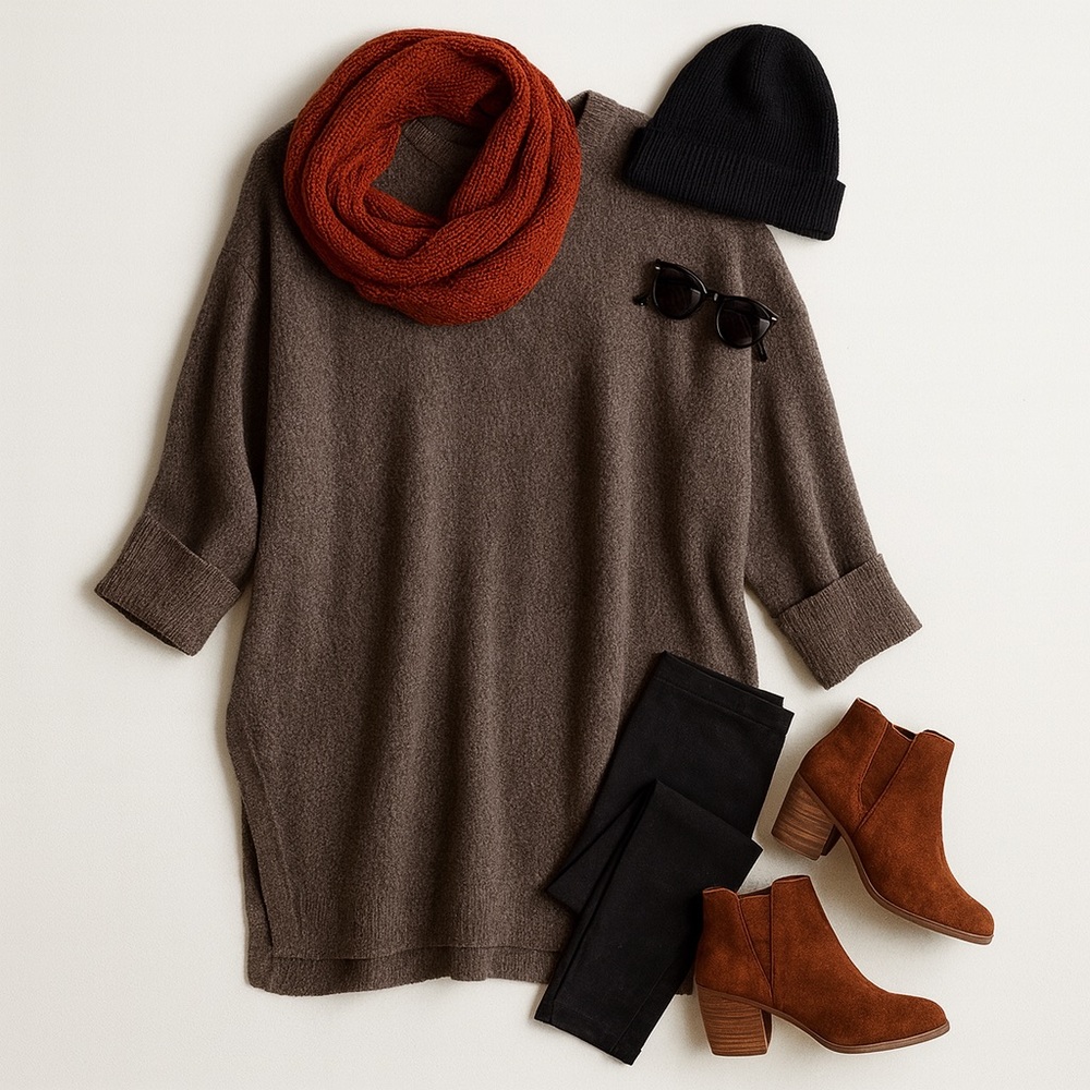 Cynthia Rowley Merino Wool Sweater Tunic in Dark Moss Green Size L - Picture 10 of 10